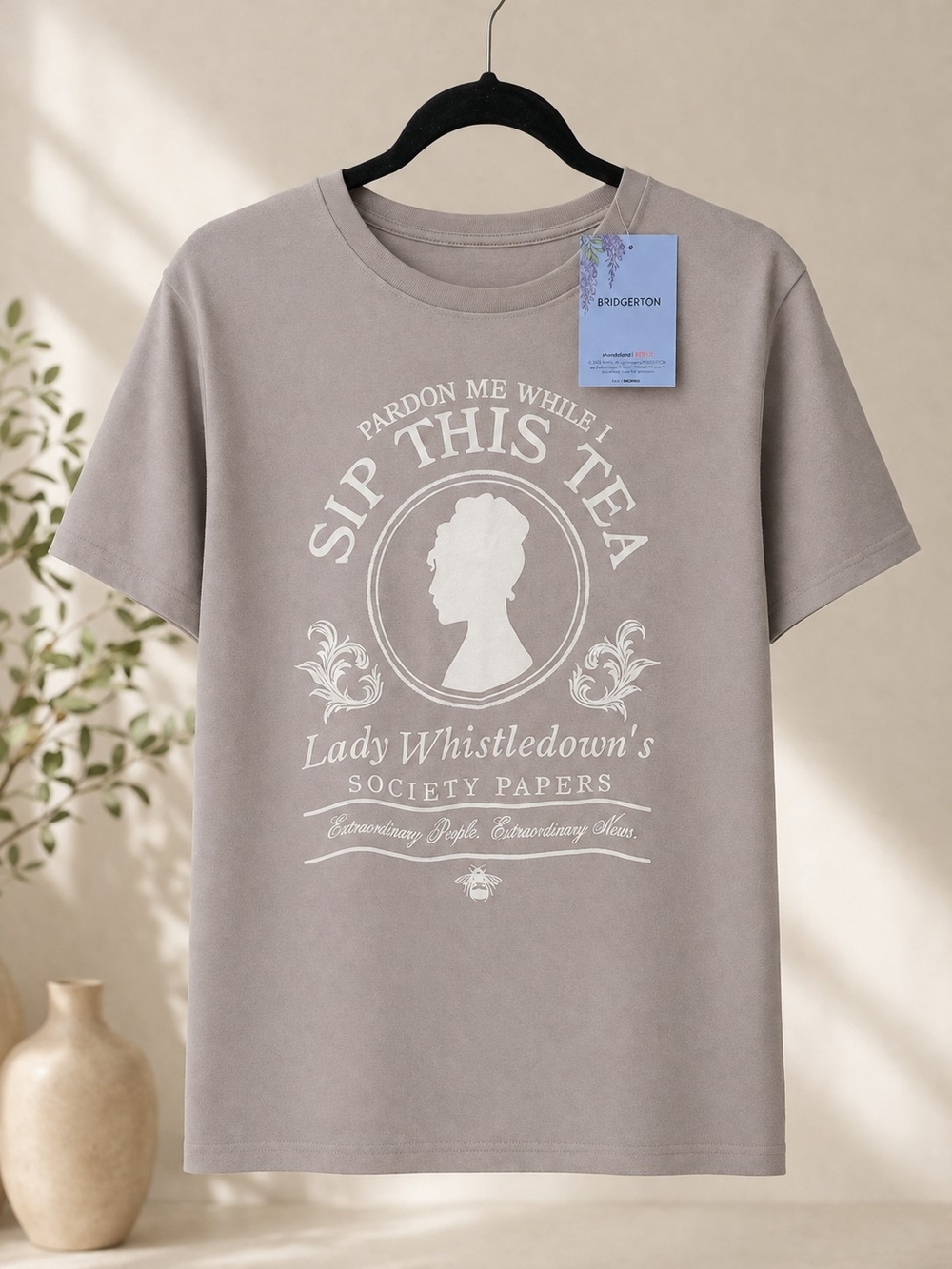 Bridgerton 'Sip This Tea' Taupe Graphic Tee Size Small
